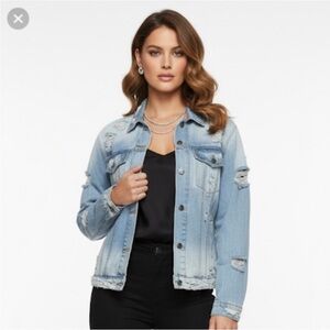 Ombré Blue Distressed Blue Button Down Jean Jacket Size Medium Cotton